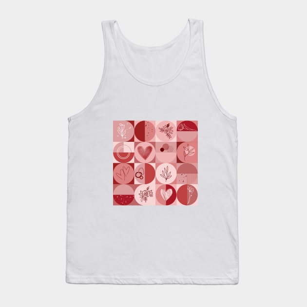 repeating geometry pattern, squares and circles, ornaments, red color tones Tank Top by Artpassion
